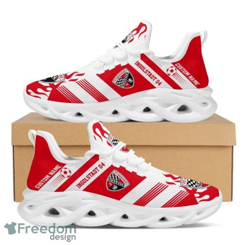 Ingolstadt 04 Logo Custom Name Pattern In Red And White Running Shoes Gift Max Soul Sneakers Ideas Fans - Ingolstadt 04 Logo Custom Name Pattern 3D Max Soul Sneaker Shoes In Red And White_1