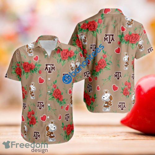 Rose Love Snoopy Cute Girl And Texas A&M Aggies Hawaiian Shirt Short Sleeve Valentines Day - Rose Love Snoopy Cute Girl And Texas A&M Aggies Hawaiian Shirt Short Sleeve Valentines Day