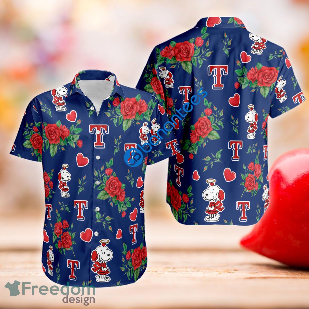 Rose Love Snoopy Cute Girl And Texas Rangers 3D Hawaiian Shirt Valentines Day - Rose Love Snoopy Cute Girl And Texas Rangers 3D Hawaiian Shirt Valentines Day