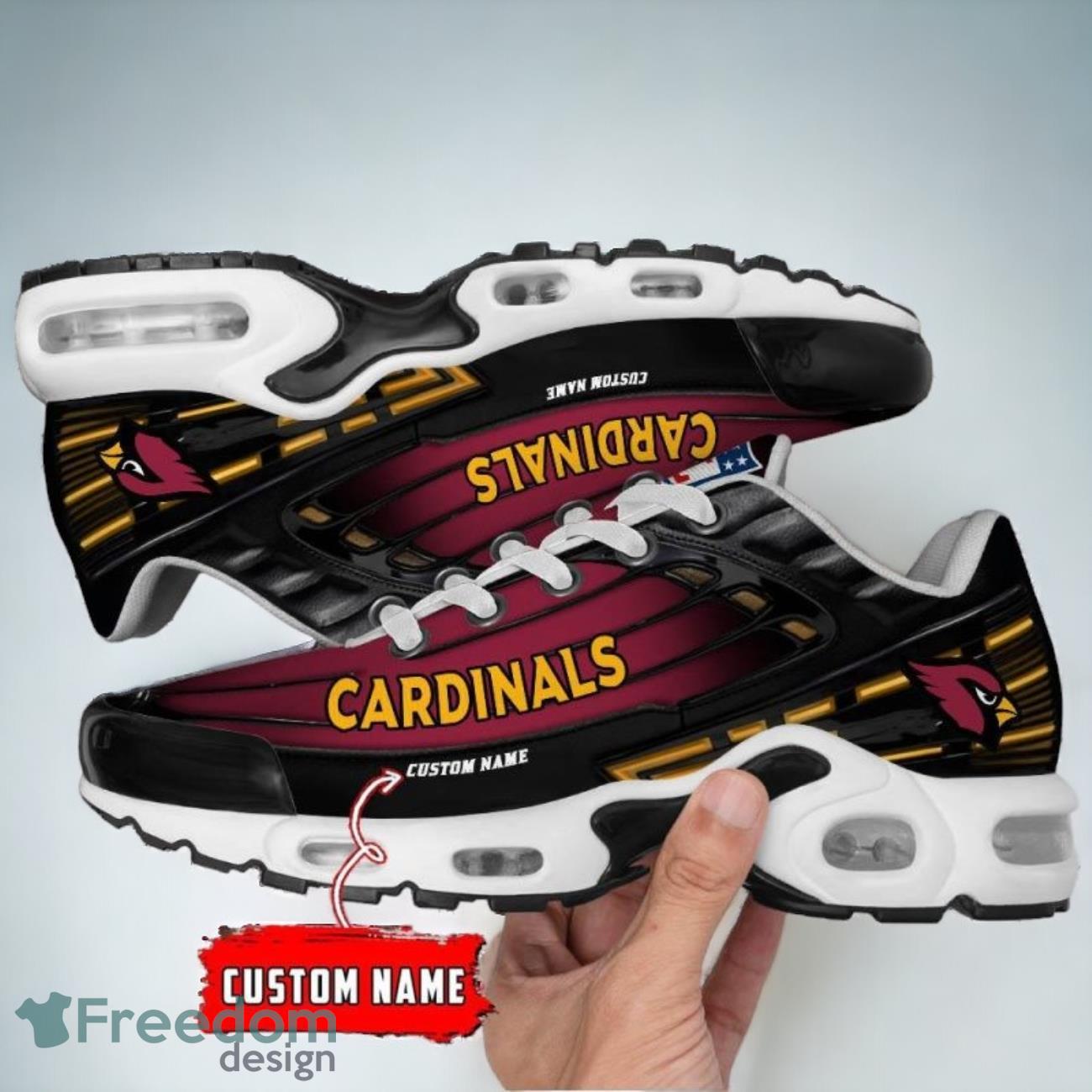 Arizona Cardinals Black Custom Name Air Cushion Sports Shoes Sneaker image Arizona Cardinals Black Custom Name Air Cushion Sports Shoes Sneaker Product Photo 1