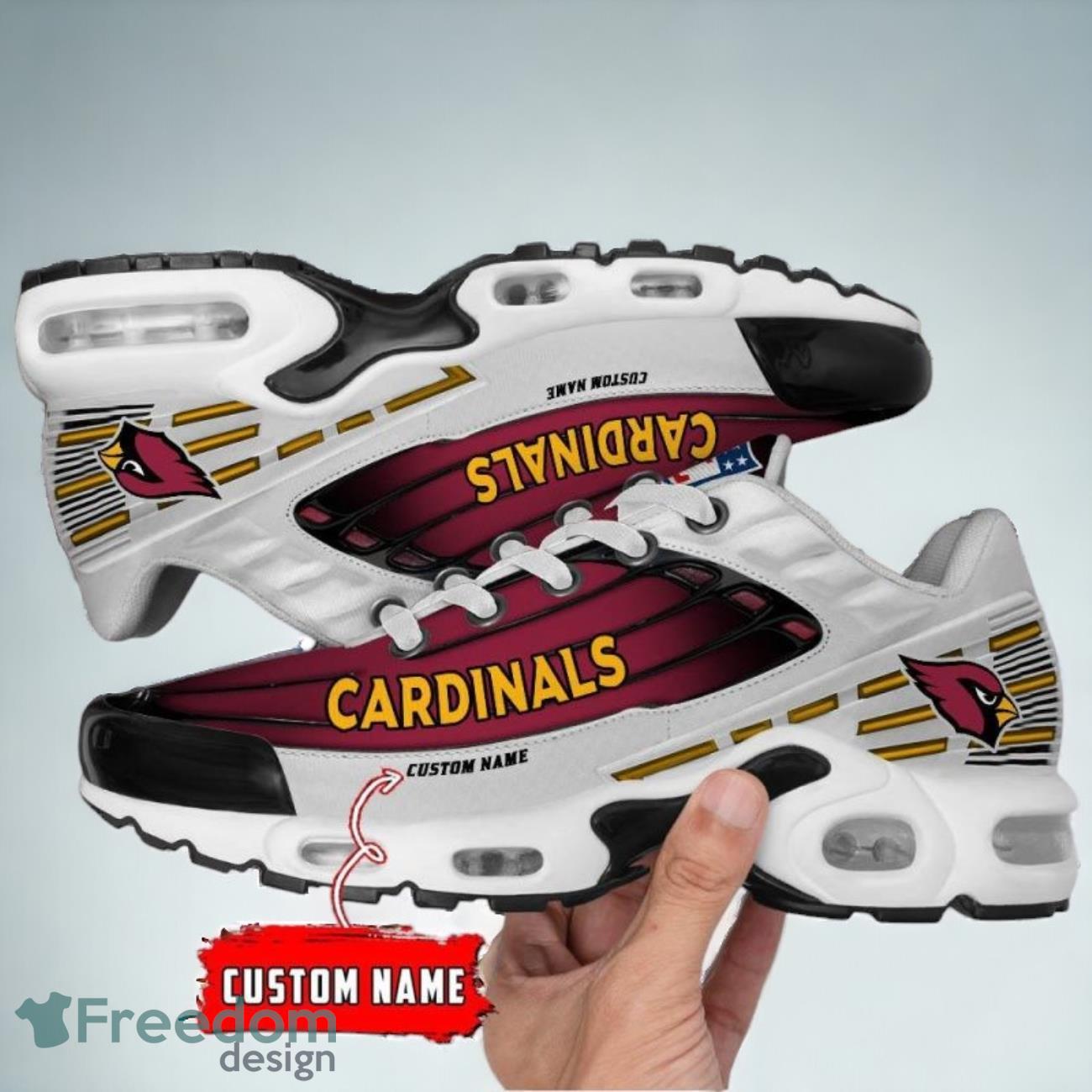 Arizona Cardinals White Custom Name Air Cushion Sports Shoes Sneaker image Arizona Cardinals White Custom Name Air Cushion Sports Shoes Sneaker Product Photo 1