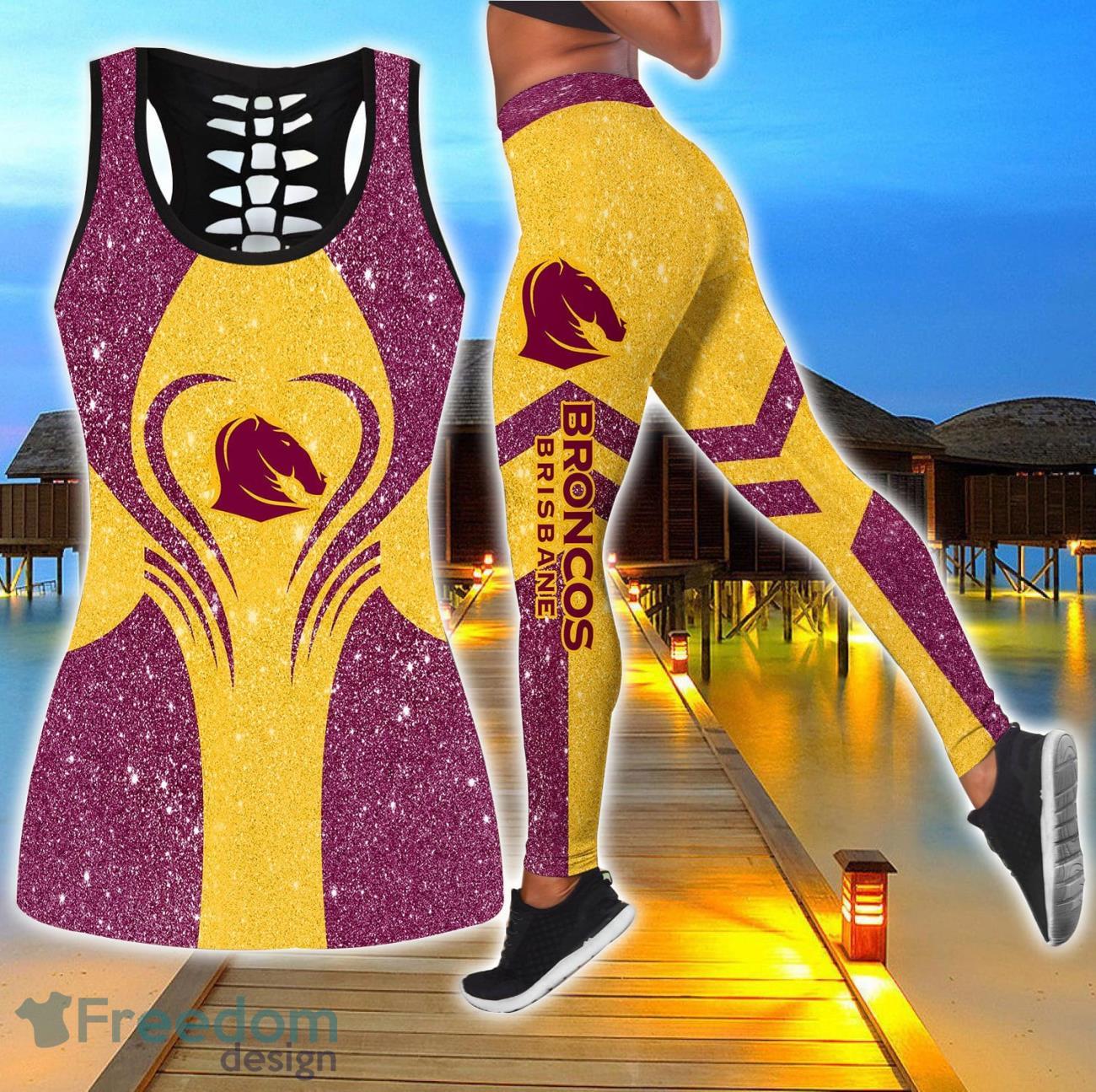 Brisbane Broncos Combo Hollow Tanktop and Legging Sport Gift For Women image Brisbane Broncos Combo Hollow Tanktop and Legging Sport Gift For Women Product Photo 1