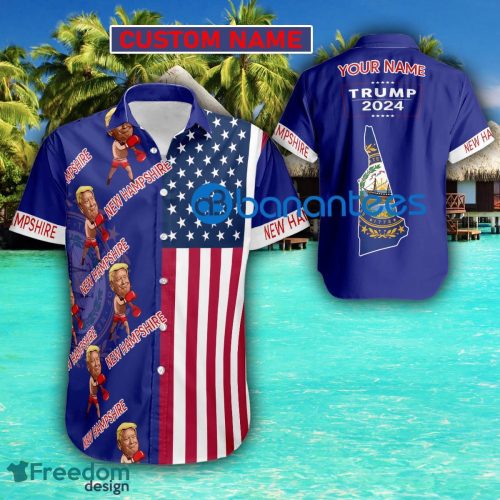 Custom Name Trump 2024 Boxing NEW HAMPSHIRE USA Flag Funny Hawaiian Shirt - Custom Name Trump 2024 Boxing NEW HAMPSHIRE USA Flag Funny Hawaiian Shirt