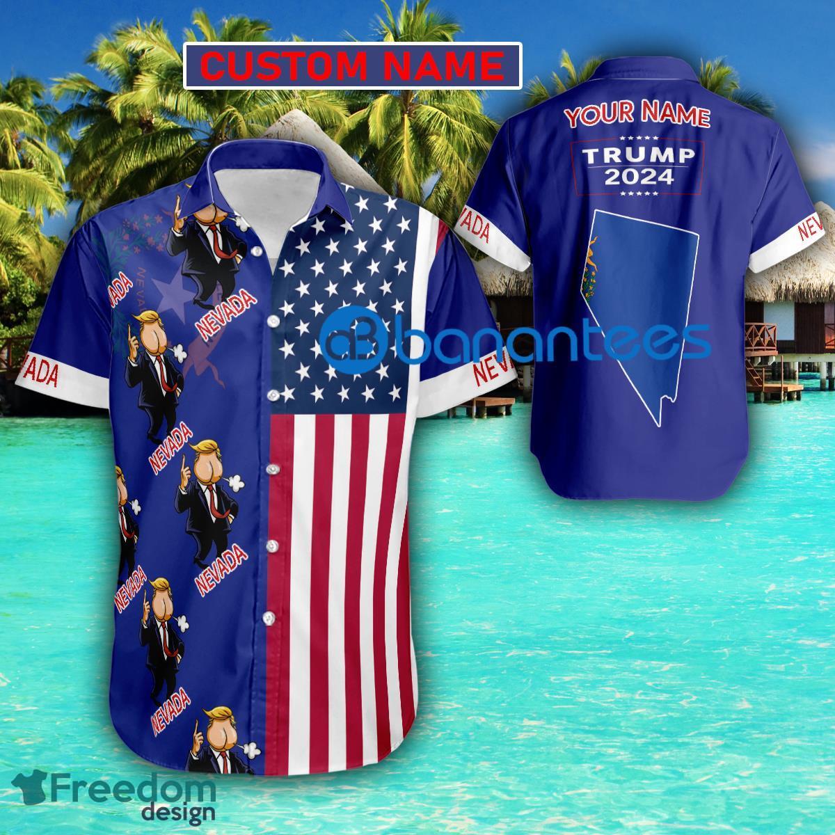 Custom Name Trump 2024 Butt Face NEVADA USA Flag Funny Hawaiian Shirt - Custom Name Trump 2024 Butt Face NEVADA USA Flag Funny Hawaiian Shirt