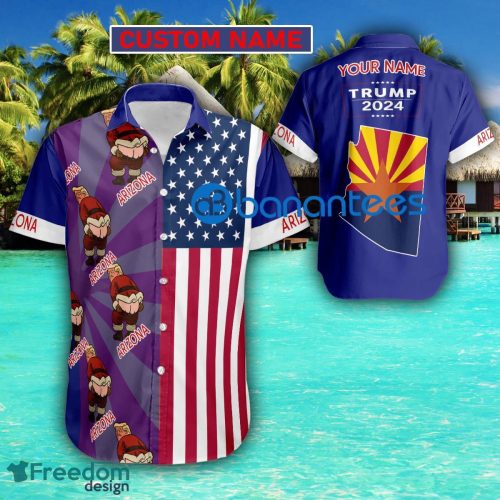 Custom Name Trump 2024 Butt Up ARIZONA USA Flag Funny Hawaiian Shirt - Custom Name Trump 2024 Butt Up ARIZONA USA Flag Funny Hawaiian Shirt