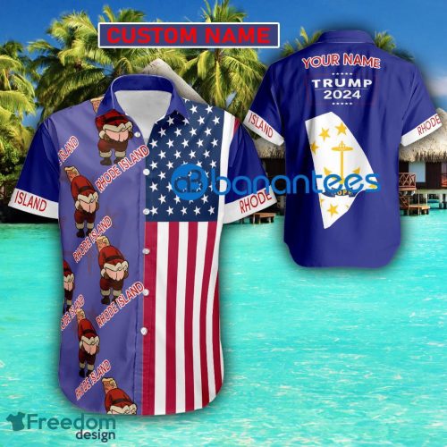 Custom Name Trump 2024 Butt Up RHODE ISLAND USA Flag Funny Hawaiian Shirt - Custom Name Trump 2024 Butt Up RHODE ISLAND USA Flag Funny Hawaiian Shirt