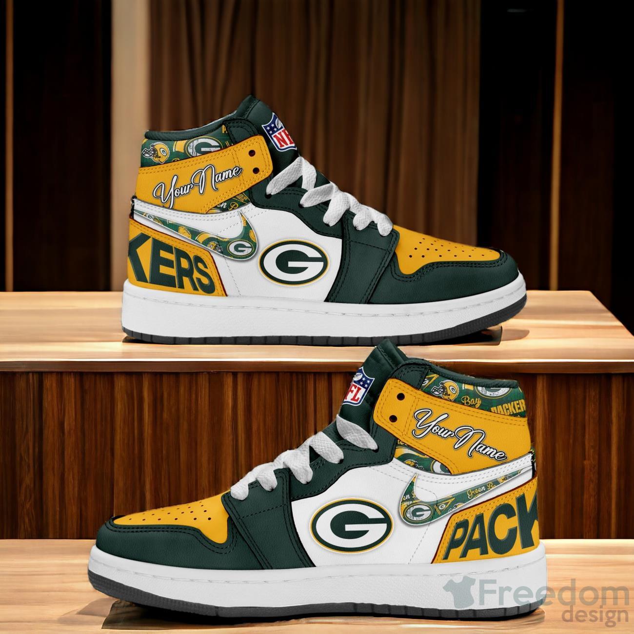 Green Bay Packers Air Jordan Hightop Sneaker Custom Name For Fans image Green Bay Packers Air Jordan Hightop Sneaker Custom Name For Fans Product Photo 1