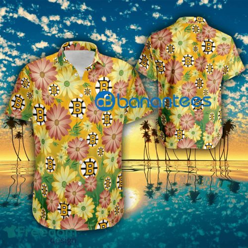 Logo Boston Bruins Flower Beach Hawaiian Shirt All Over Print Beach For Men And Women - Logo Boston Bruins Flower Beach Hawaiian Shirt All Over Print Beach For Men And Women