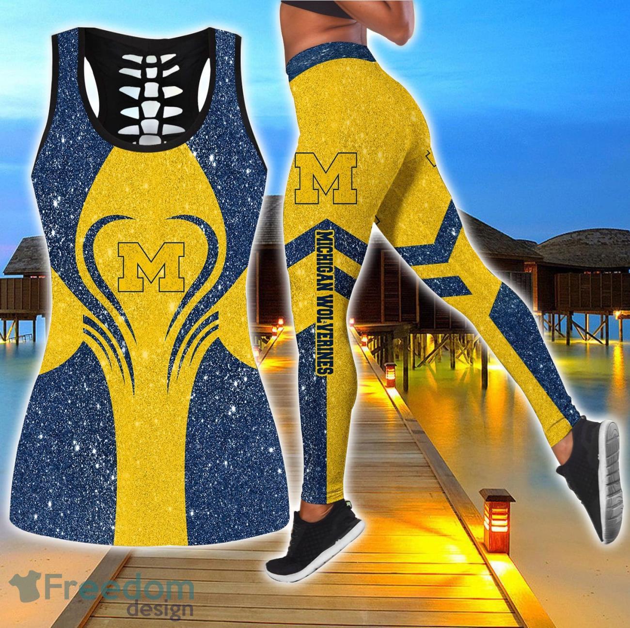 Michigan Wolverines Combo Hollow Tanktop and Legging Sport Gift For Women image Michigan Wolverines Combo Hollow Tanktop and Legging Sport Gift For Women Product Photo 1