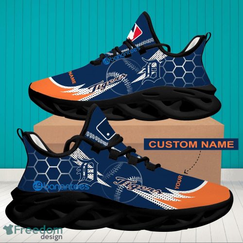 MLB Detroit Tigers Hexagonal Pattern Running Shoes Custom Name For Fans Max Soul Sneakers - Personalized MLB Detroit Tigers Hexagonal Pattern Max Soul Shoes Photo 2