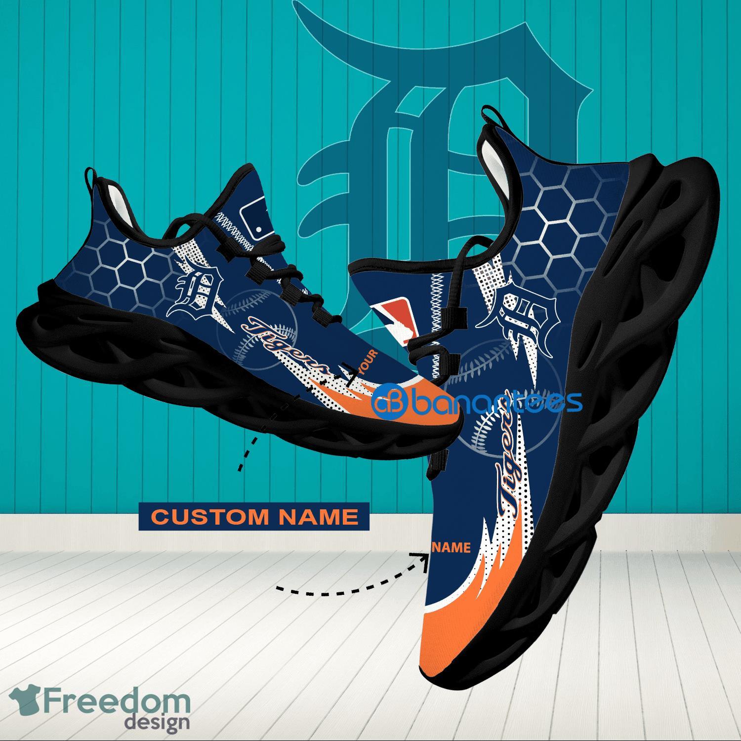 MLB Detroit Tigers Hexagonal Pattern Running Shoes Custom Name For Fans Max Soul Sneakers - Personalized MLB Detroit Tigers Hexagonal Pattern Max Soul Shoes Photo 1