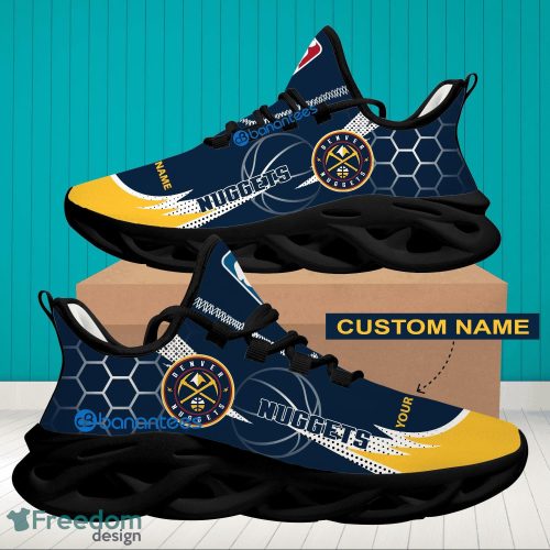 NBA Denver Nuggets Hexagonal Pattern Running Shoes Custom Name For Fans Max Soul Sneakers - Personalized NBA Denver Nuggets Hexagonal Pattern Max Soul Shoes Photo 2