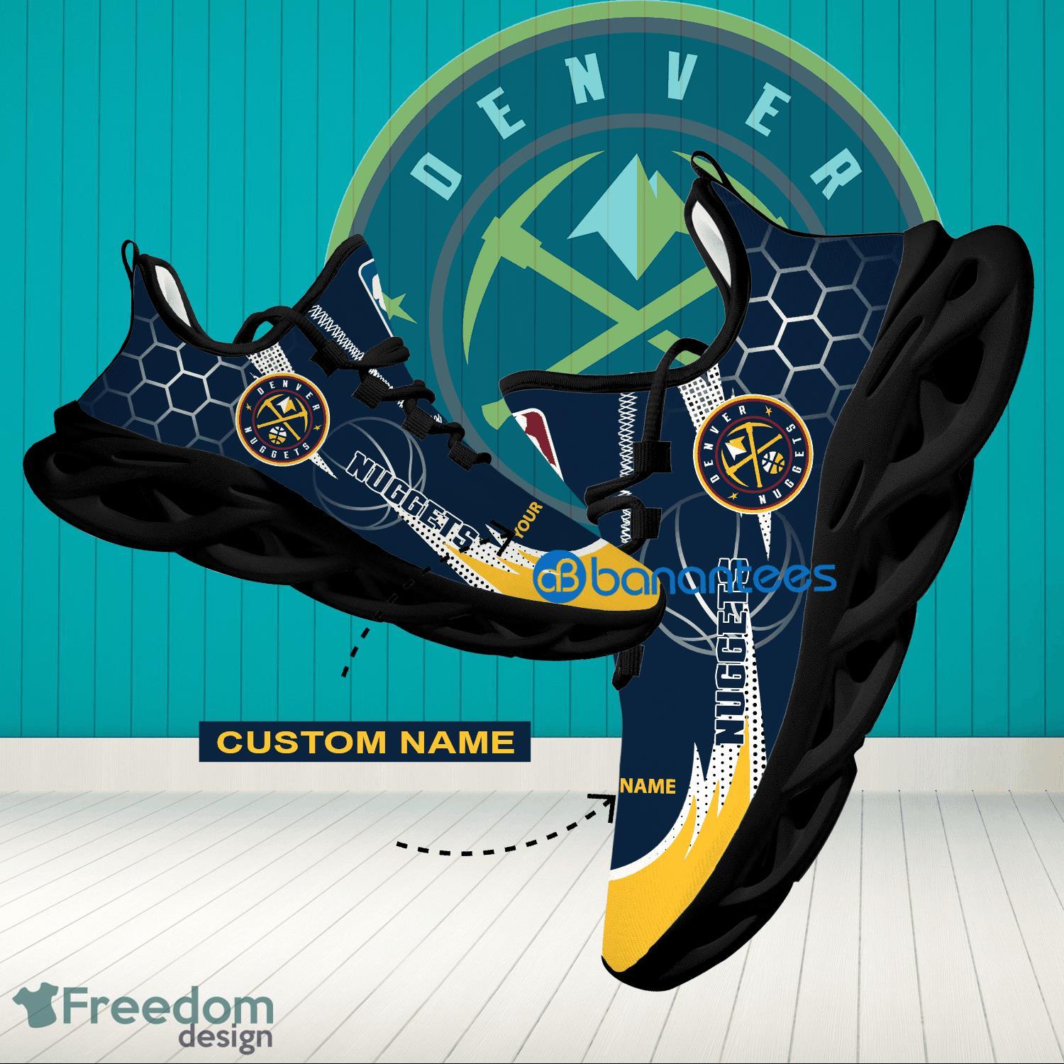 NBA Denver Nuggets Hexagonal Pattern Running Shoes Custom Name For Fans Max Soul Sneakers - Personalized NBA Denver Nuggets Hexagonal Pattern Max Soul Shoes Photo 1