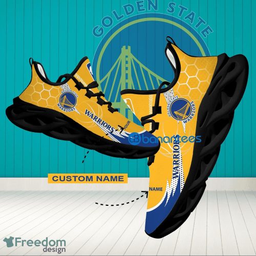 NBA Golden State Warriors Hexagonal Pattern Running Shoes Custom Name For Fans Max Soul Sneakers - Personalized NBA Golden State Warriors Hexagonal Pattern Max Soul Shoes Photo 1