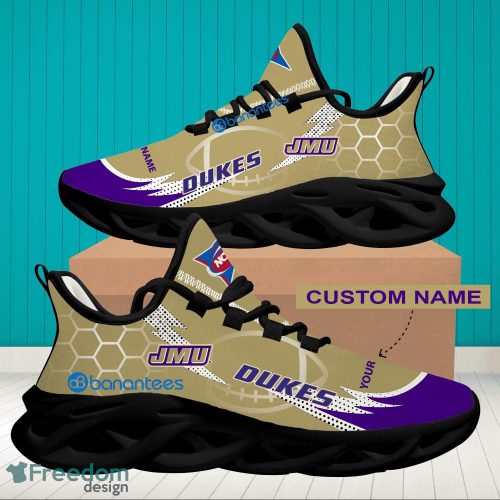 NCAA James Madison Dukes Hexagonal Pattern Running Shoes Custom Name For Fans Max Soul Sneakers - Personalized NCAA James Madison Dukes Hexagonal Pattern Max Soul Shoes Photo 2