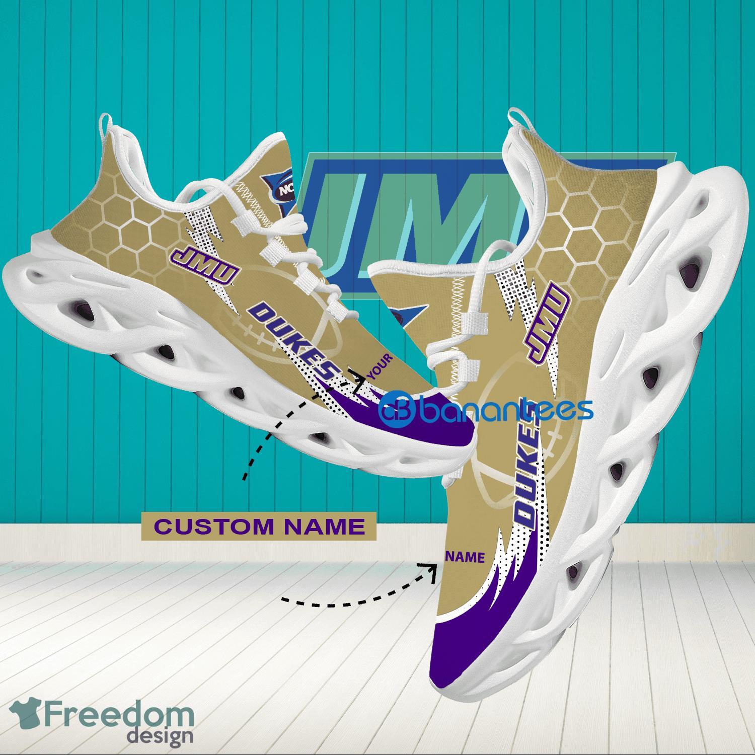 NCAA James Madison Dukes Hexagonal Pattern Running Shoes Custom Name For Fans Max Soul Sneakers - Personalized NCAA James Madison Dukes Hexagonal Pattern Max Soul Shoes Photo 1