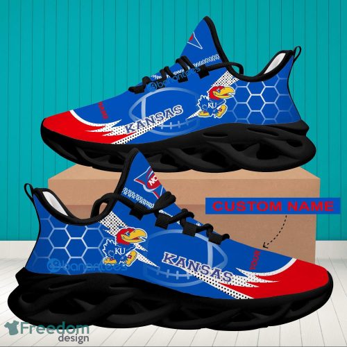 NCAA Kansas Jayhawks Hexagonal Pattern Running Shoes Custom Name For Fans Max Soul Sneakers - Personalized NCAA Kansas Jayhawks Hexagonal Pattern Max Soul Shoes Photo 2