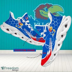 NCAA Kansas Jayhawks Hexagonal Pattern Running Shoes Custom Name For Fans Max Soul Sneakers - Personalized NCAA Kansas Jayhawks Hexagonal Pattern Max Soul Shoes Photo 1