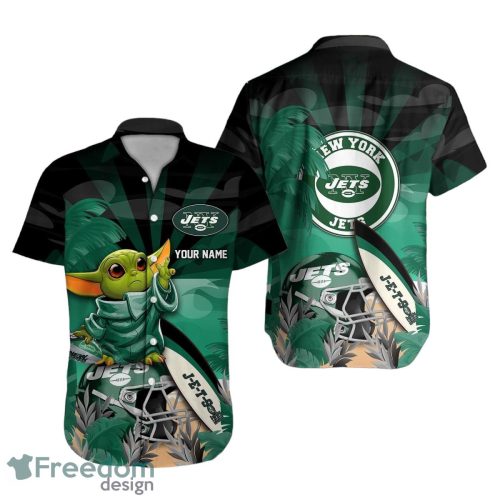 New York Jets NFL Hawaiian Shirt Baby Yoda Custom Name Product Photo 1