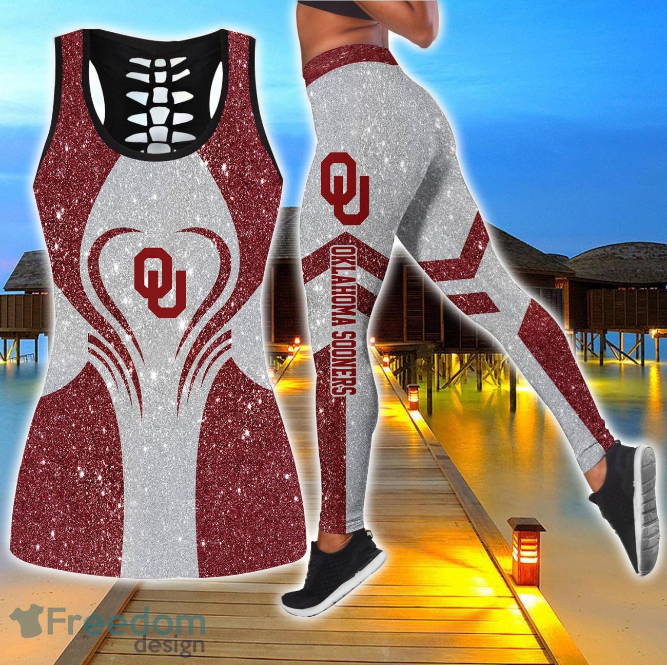 Oklahoma Sooners Combo Hollow Tanktop and Legging Sport Gift For Women image Oklahoma Sooners Combo Hollow Tanktop and Legging Sport Gift For Women Product Photo 1