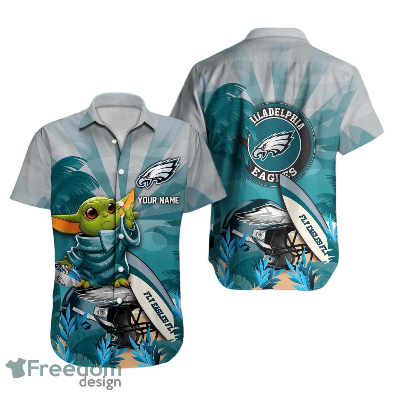 Philadelphia Eagles NFL Hawaiian Shirt Baby Yoda Custom Name Product Photo 1