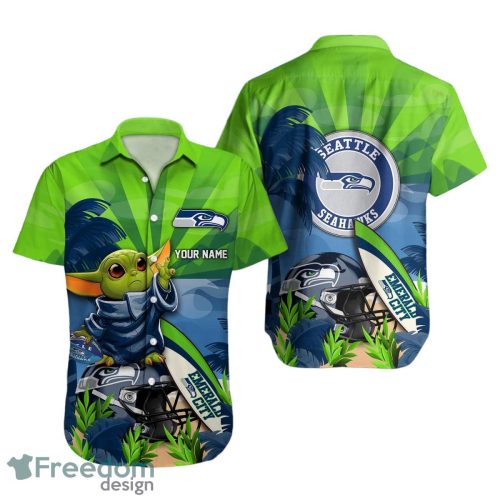 Seattle Seahawks NFL Hawaiian Shirt Baby Yoda Custom Name Product Photo 1