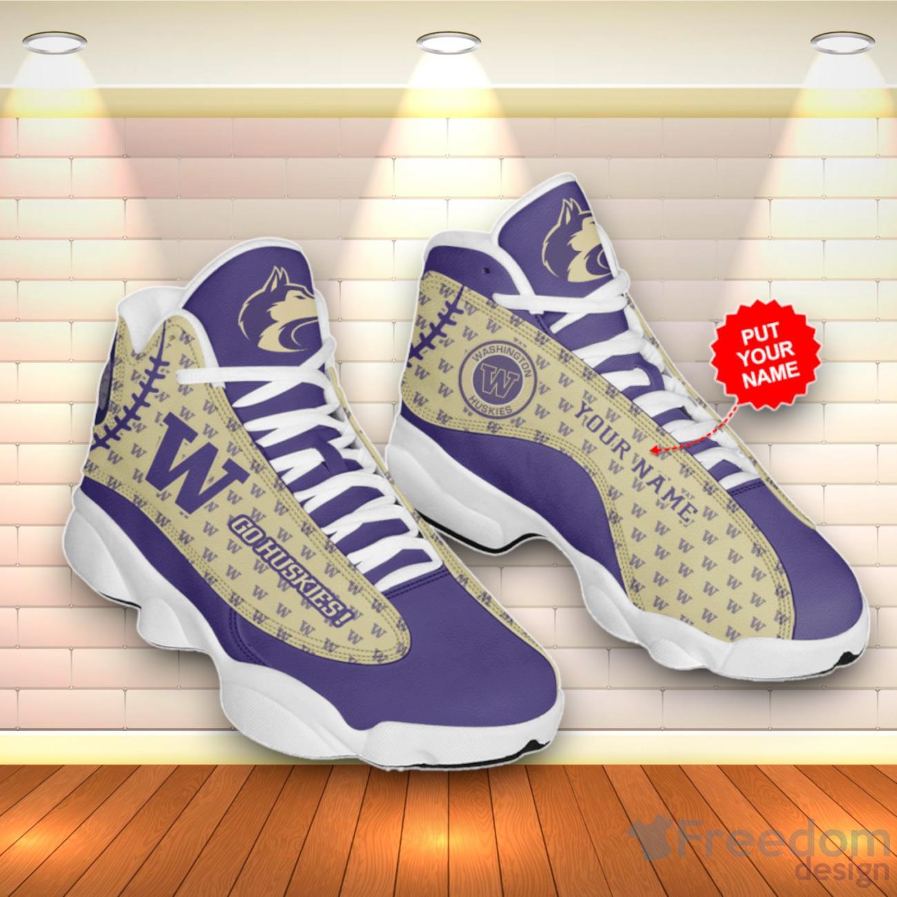 Washington Huskies Nfl Football Air Jordan 13 Sneaker Shoes image Washington Huskies Nfl Football Air Jordan 13 Sneaker Shoes Product Photo 1