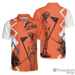 Your Hole Is My Goal Golf Polo Shirt Orange Argyle Pattern Skeleton Golfer Polo Shirt