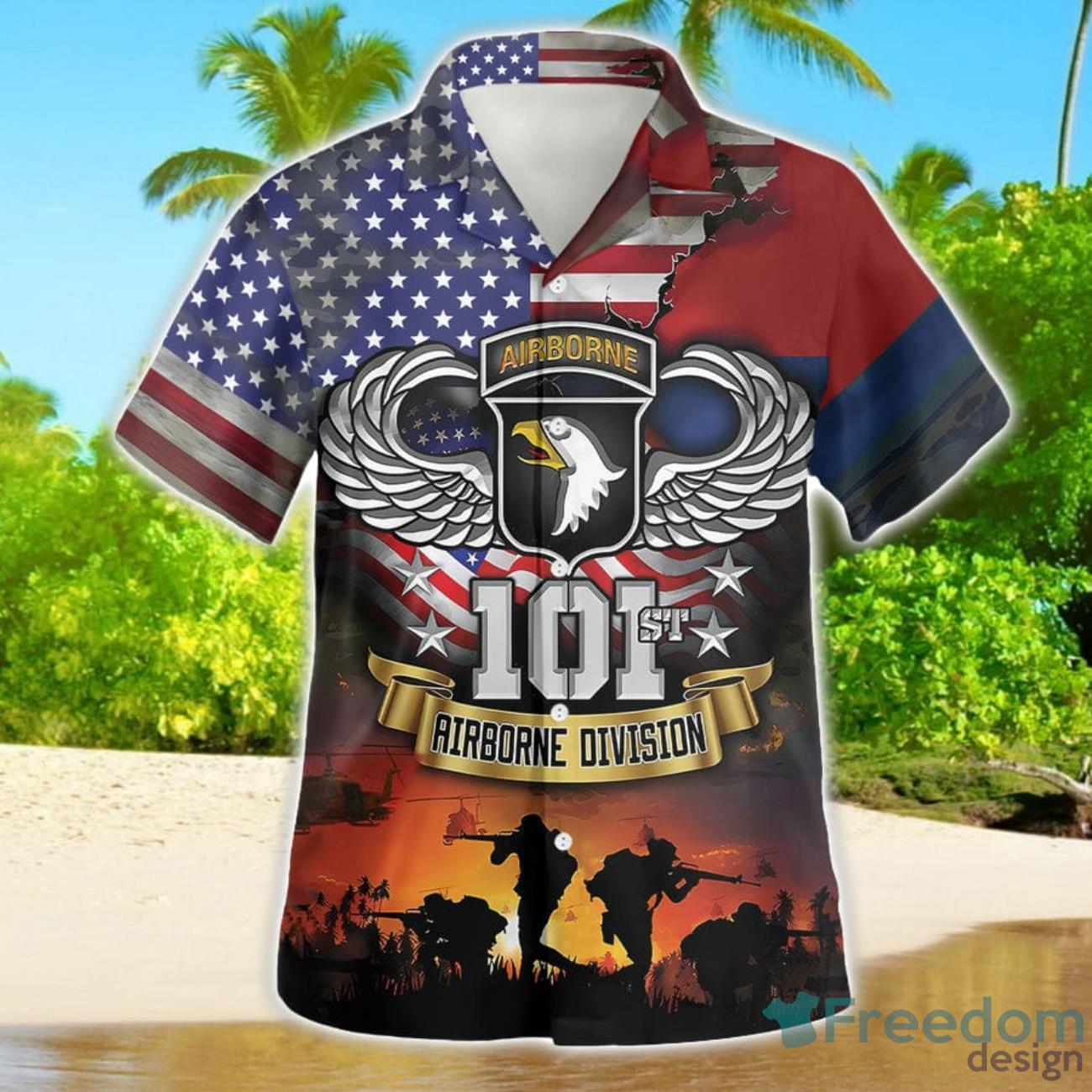 101st Airborne Division Hawaiian Shirt Botton Beach Shirt image 101st Airborne Division Hawaiian Shirt Botton Beach Shirt Product Photo 2