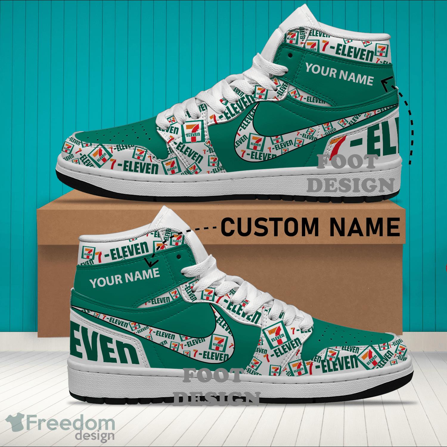 7 Eleven Brand Logo Custom Name Air Jordan Hightop Shoes For Sneakers Fans image 7 Eleven Brand Logo Custom Name Air Jordan Hightop Shoes For Sneakers Fans - 7 eleven Logo Personalized Air Jordan Hightop Shoes Photo 2