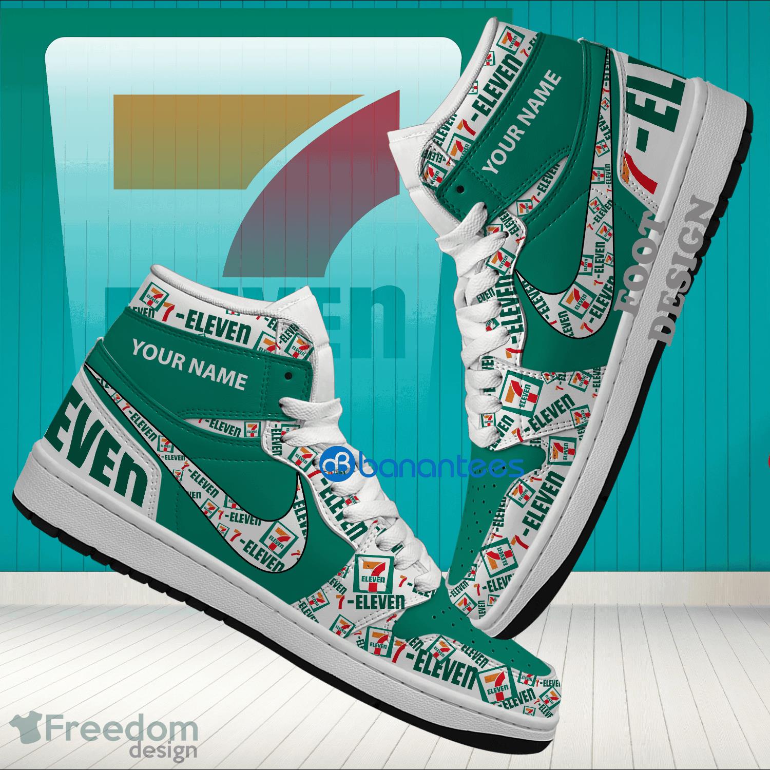 7 Eleven Brand Logo Custom Name Air Jordan Hightop Shoes For Sneakers Fans image 7 Eleven Brand Logo Custom Name Air Jordan Hightop Shoes For Sneakers Fans - 7 eleven Logo Personalized Air Jordan Hightop Shoes Photo 1