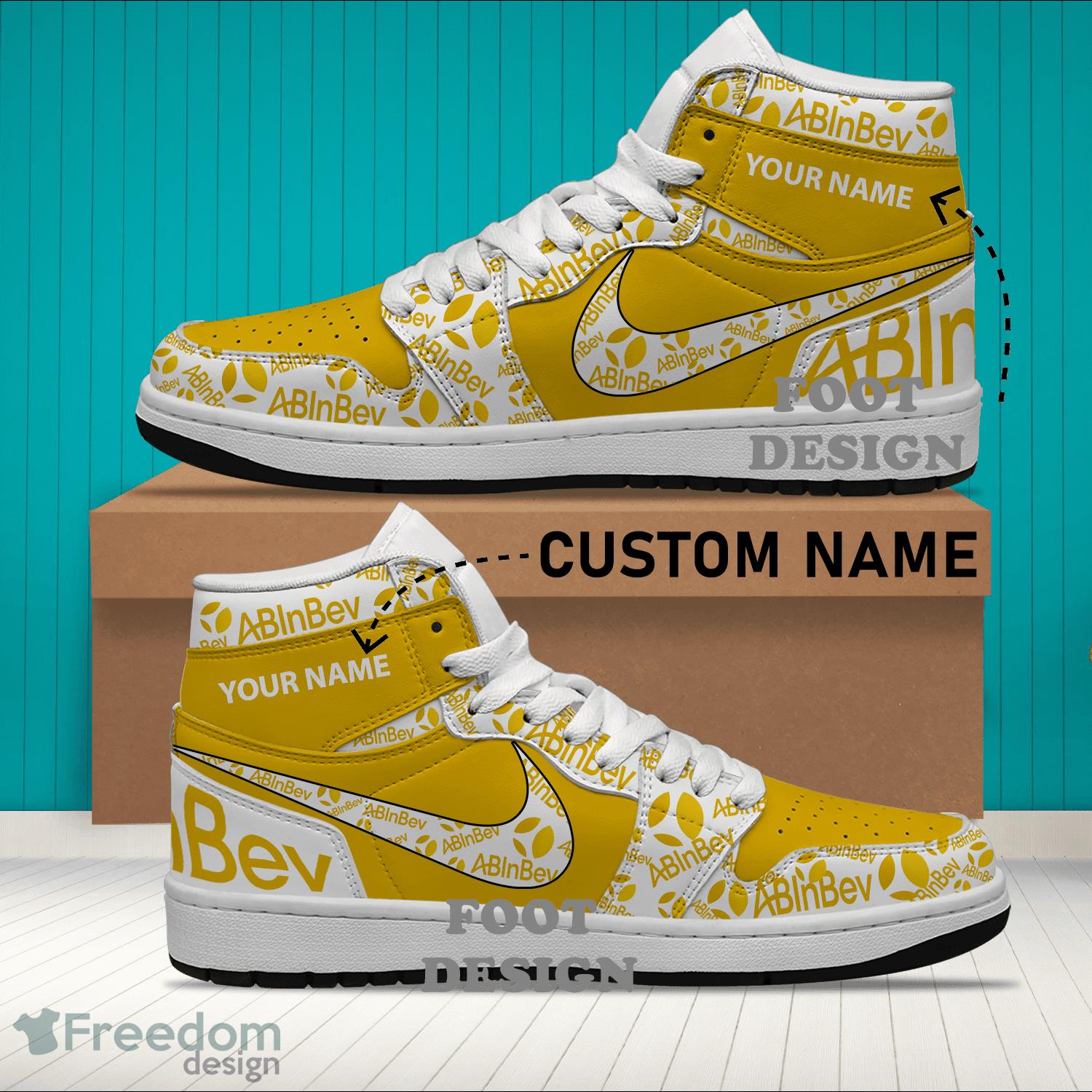 ABinbev Brand Logo Custom Name Air Jordan Hightop Shoes For Sneakers Fans image ABinbev Brand Logo Custom Name Air Jordan Hightop Shoes For Sneakers Fans - ABinbev Logo Personalized Air Jordan Hightop Shoes Photo 2