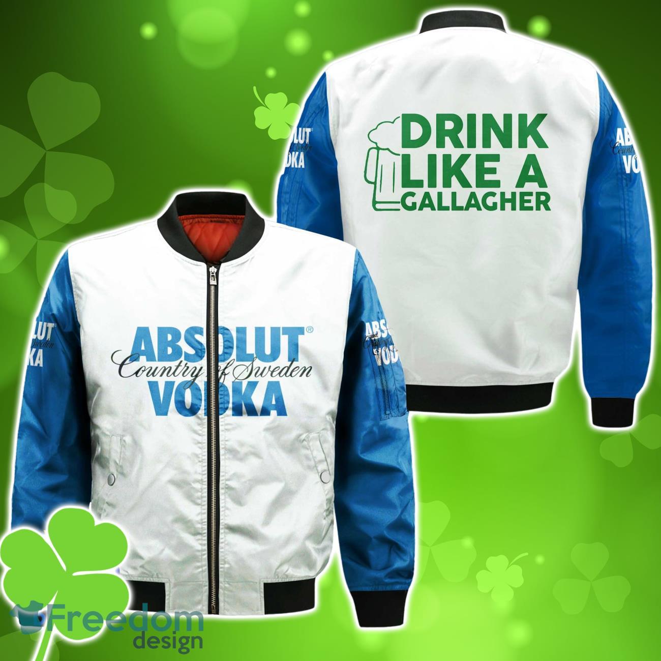 Absolut Vodka Drink Like A Gallagher Patrick Day Bomber 3D For Men Women image Absolut Vodka Drink Like A Gallagher Patrick Day Bomber 3D For Men Women Product Photo 1