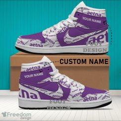 Aetna Brand Logo Custom Name Air Jordan Hightop Shoes For Sneakers Fans - aetna Logo Personalized Air Jordan Hightop Shoes Photo 2