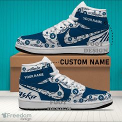 Alaska Airlines Brand Logo Custom Name Air Jordan Hightop Shoes For Sneakers Fans - alaska airlines Logo Personalized Air Jordan Hightop Shoes Photo 2