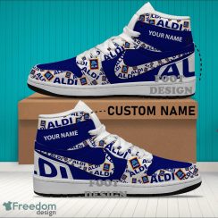 Aldi Brand Logo Custom Name Air Jordan Hightop Shoes For Sneakers Fans - aldi Logo Personalized Air Jordan Hightop Shoes Photo 2