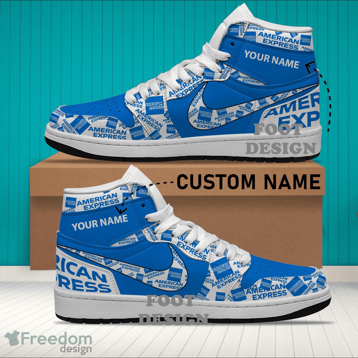 American Express Brand Logo Custom Name Air Jordan Hightop Shoes For Sneakers Fans image American Express Brand Logo Custom Name Air Jordan Hightop Shoes For Sneakers Fans - american express Logo Personalized Air Jordan Hightop Shoes Photo 2