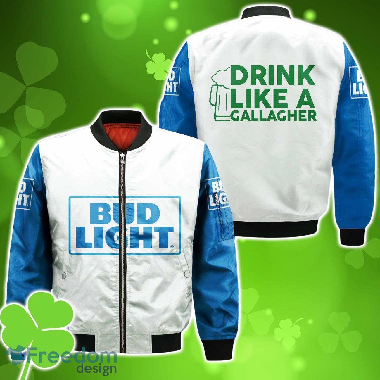 Bud Light Beer Drink Like A Gallagher Patrick Day Bomber 3D For Men Women image Bud Light Beer Drink Like A Gallagher Patrick Day Bomber 3D For Men Women Product Photo 1