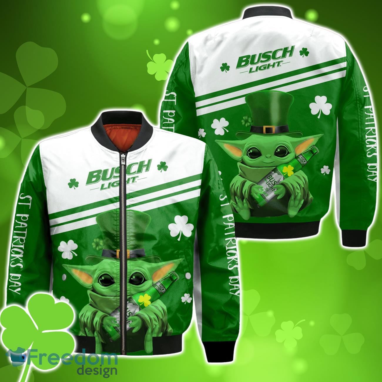 Busch Light Irish St Patrick Day Baby Yoda Bomber 3D For Men Women image Busch Light Irish St Patrick Day Baby Yoda Bomber 3D For Men Women Product Photo 1