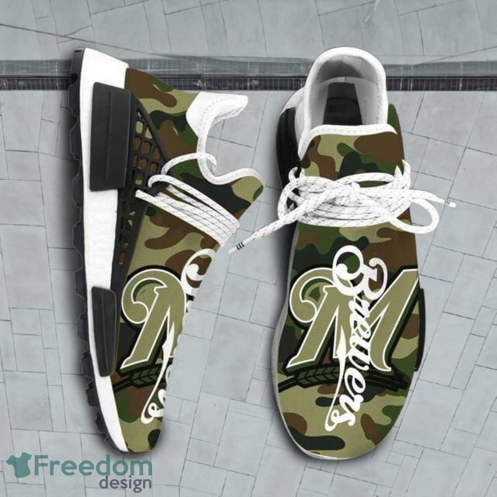 Camo Camouflage Milwaukee Brewers MLB NMD Human Race Shoes Running Shoes image Camo Camouflage Milwaukee Brewers MLB NMD Human Race Shoes Running Shoes Product Photo 1