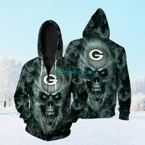 Green Bay Packers Nfl Fans Skull Zip Hoodie 3D All Over Print Product Photo 1