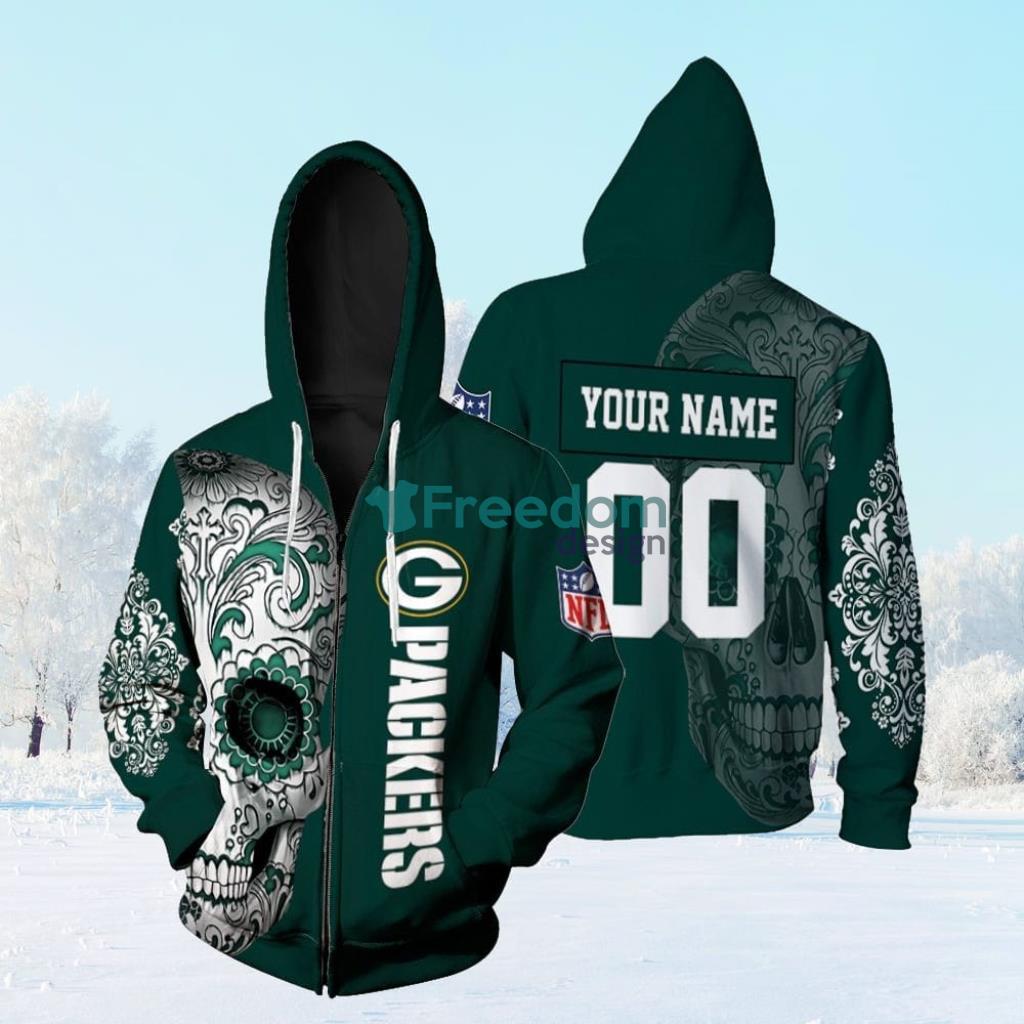 Green Bay Packers Nlf Fan Sugar Skull 3D Personalized 1 Zip Hoodie 3D All Over Print Product Photo 1