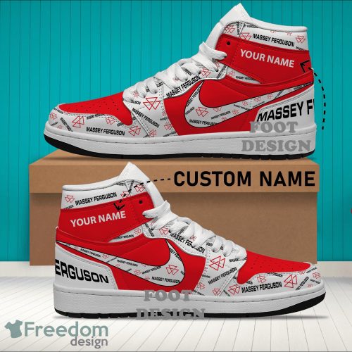 Personalized Truck Farmer Massey Ferguson Logo Air Jordan Hightop 1 Shoes For Sneakers Fans - Truck Farmer Massey Ferguson Logo Air Jordan Hightop 1 Shoes Personalized Photo 2