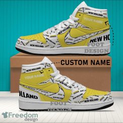 Personalized Truck Farmer New Holland Logo Air Jordan Hightop 1 Shoes For Sneakers Fans - Truck Farmer New Holland Logo Air Jordan Hightop 1 Shoes Personalized Photo 2