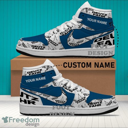 Personalized Truck Farmer SAME DEUTZ FAHR Logo Air Jordan Hightop 1 Shoes For Sneakers Fans - Truck Farmer SAME DEUTZ FAHR Logo Air Jordan Hightop 1 Shoes Personalized Photo 2