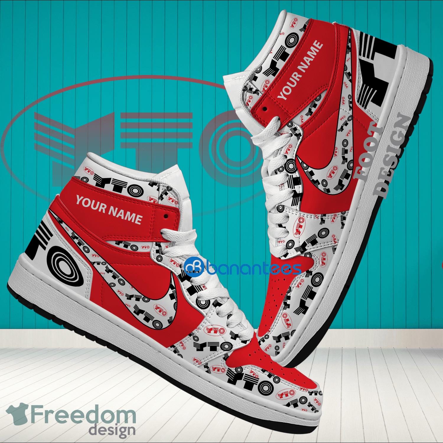 Personalized Truck Farmer YTO Group Logo Air Jordan Hightop 1 Shoes For Sneakers Fans - Truck Farmer YTO Group Logo Air Jordan Hightop 1 Shoes Personalized Photo 1