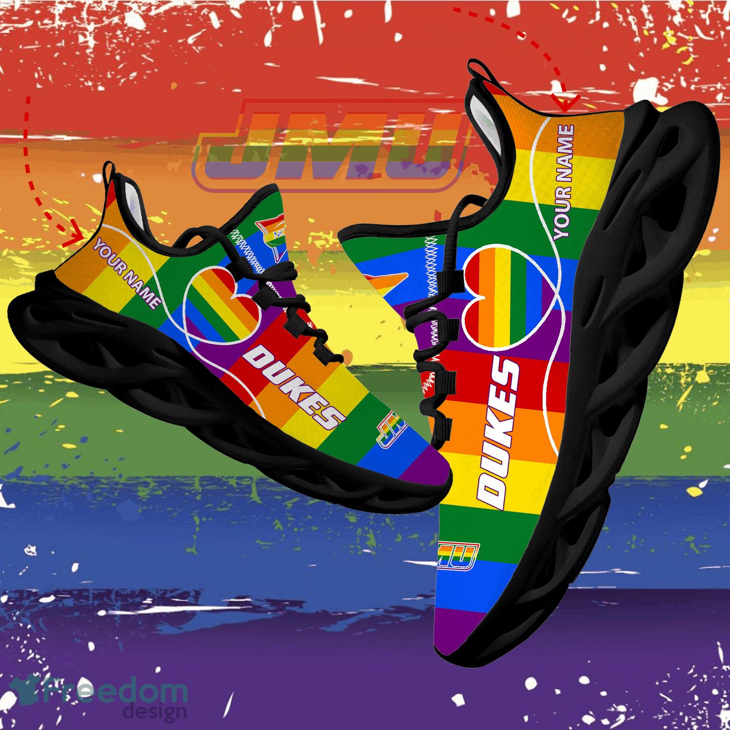 Rainbow LGBT Love NCAA James Madison Dukes Max Soul Shoes Personalized - Rainbow LGBT Love NCAA James Madison Dukes Max Soul Shoes Personalized Photo 1