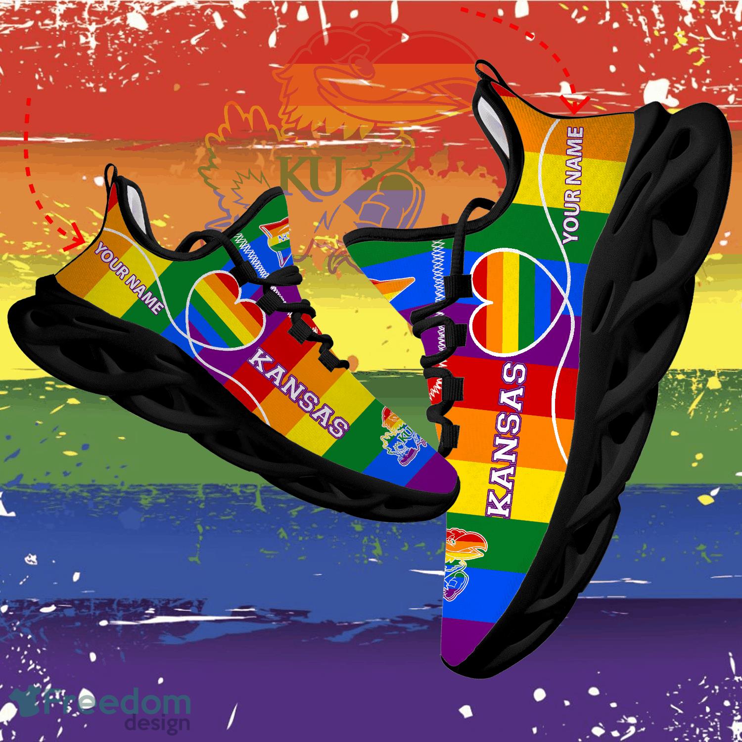 Rainbow LGBT Love NCAA Kansas Jayhawks Max Soul Shoes Personalized - Rainbow LGBT Love NCAA Kansas Jayhawks Max Soul Shoes Personalized Photo 1