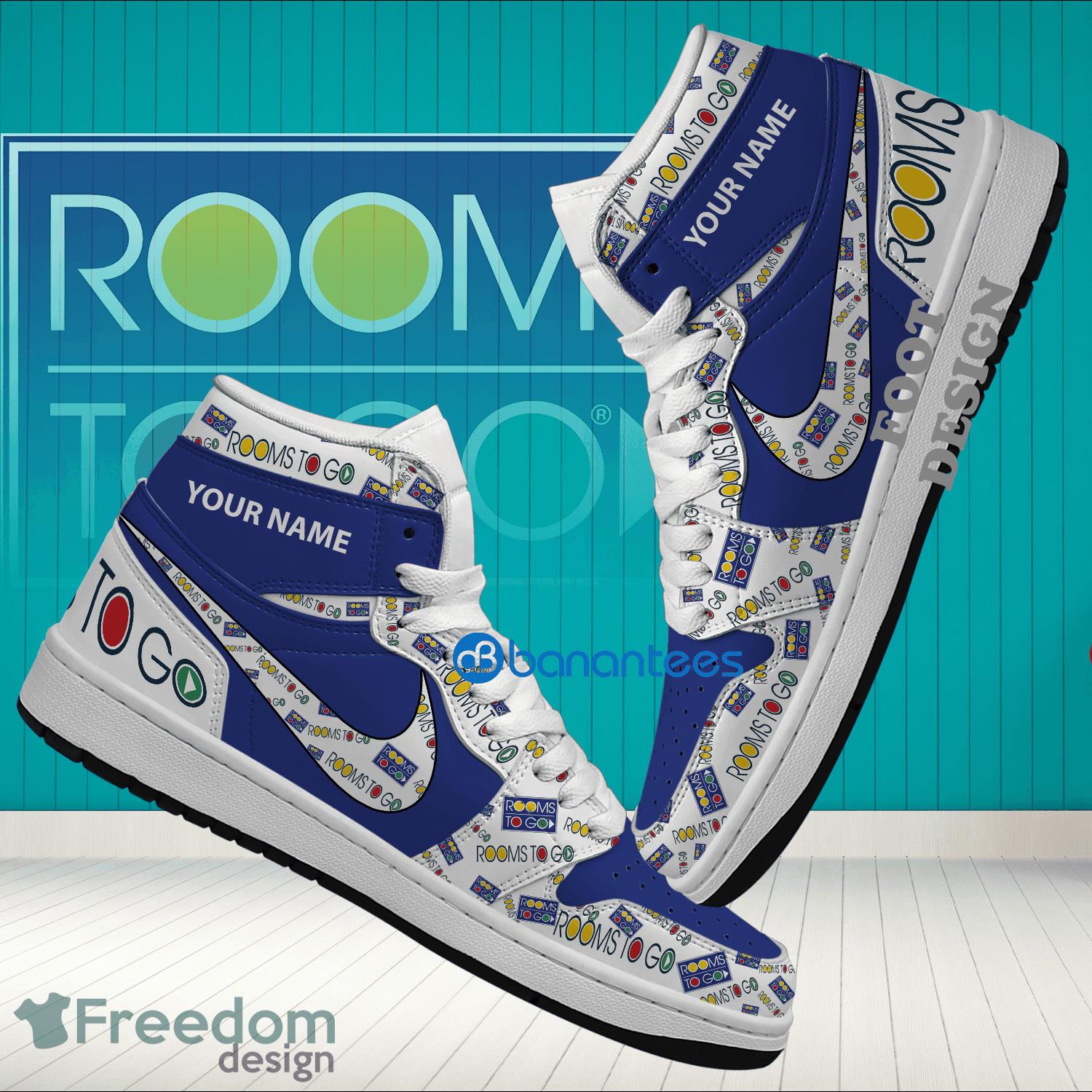 Rooms To Go Brand Logo Custom Name Air Jordan Hightop Shoes For Sneakers Fans - rooms to go Logo Personalized Air Jordan Hightop Shoes Photo 1