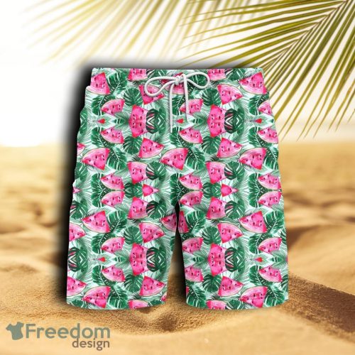 Watermelon Tropical Green Leaf Beach Hawaiian Shorts For Men Product Photo 1